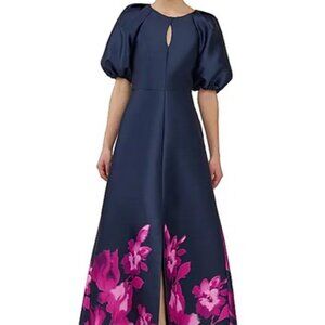 Kay Unger Midnight/Pink Zinnia Delfina Puff Sleeve Mikado Gown